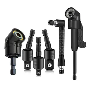 6pcs Right-Angle Drill Bit Accessory Set, Including 3 360° Rotatable 1/4, 3/8, 1/2 Inch Impact Grade Socket Adapters, 2 105° Hex Shank Angle Drill Adapters And 90° Bevel Drill Bit (6pcs)