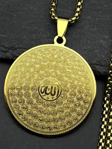 Allah Quran Arabic 99 Names Pendant Engraved Necklace Women Men Stainless Steel Gold Color Islam Muslim Necklace Chains Punk
