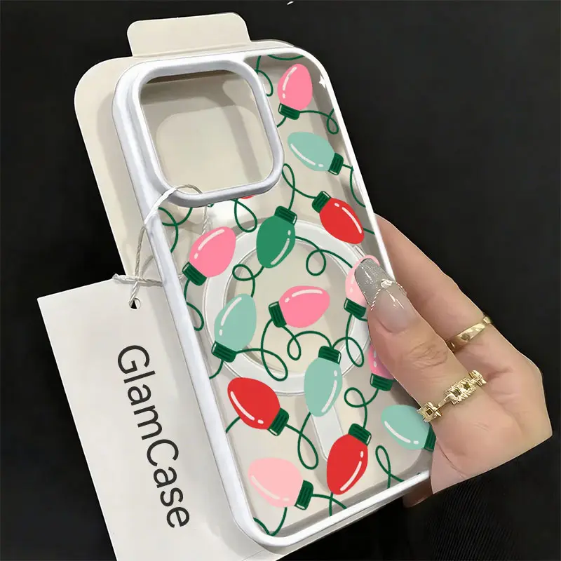 Colorful Christmas Light Bulbs Phone Case， Festive Holiday Pattern Style for iPhone 17 16 15 14 13 12 11 Plus Pro Max， Perfect Gift.