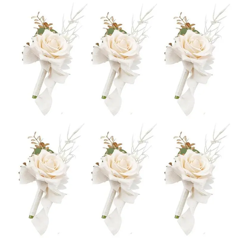 6pcs Champagne Boutonniere