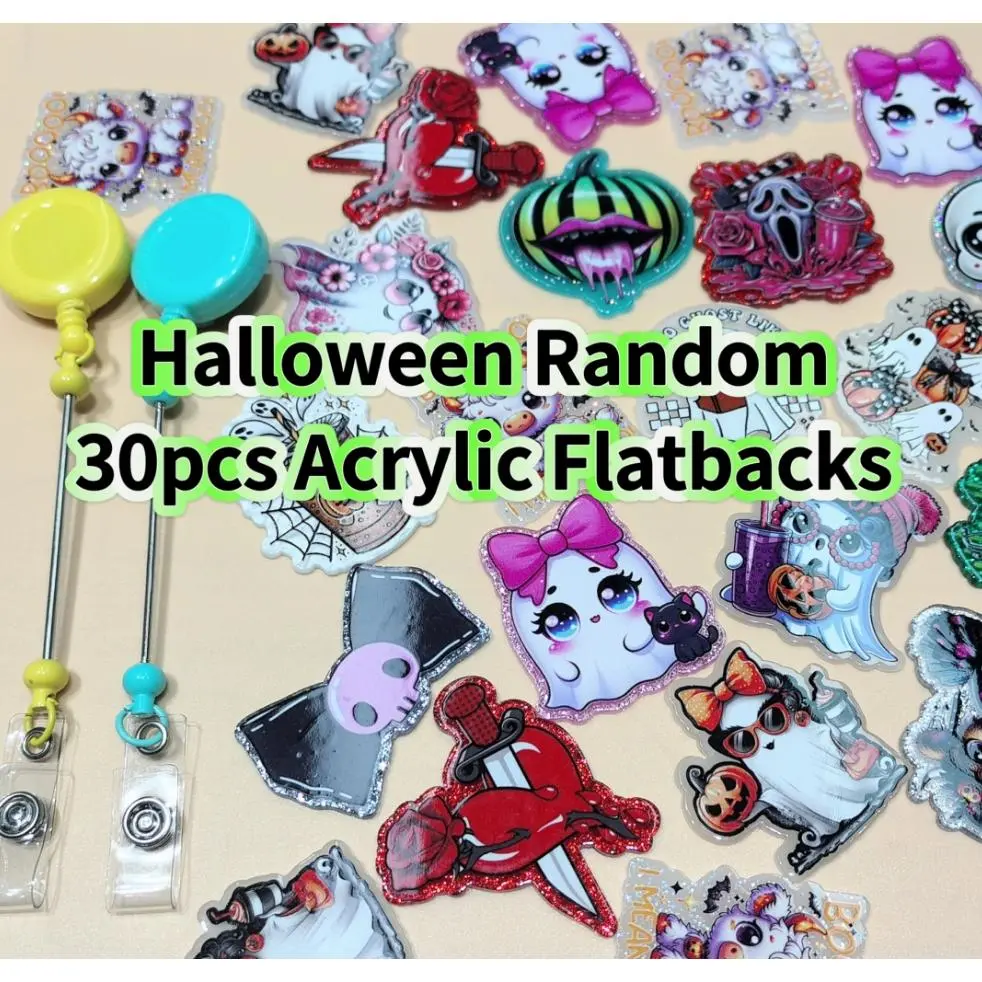 30pcs Random Cute Halloween Acrylic Flatbacks for Badge Reels, Keychain Pendants, Diy Accessories and Other DIY Crafts (badge Reels Not Included)