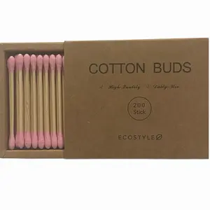Eco Friendly Bamboo Pink  Cotton Swabs Biodegradable Plastic Free 200 Pack .