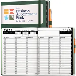 Ensight 2026 Hardcover Appointment Book & Planner 8.5 x 11 Inches Large Tabbed Daily Hourly Weekly Schedule Book 15 Minute Time Slots Modern Design for Business & Personal Use Dark Green