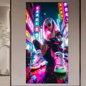 1 set of DIY diamond painting kit, 5D diamond art set, DIY decoration neon lights, city street view, rainbow shoes. Mosaic, diamond art, DIY art home decor, suitable for Christmas.