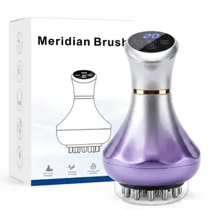 4-in-1 Rechargeable Body Massager, Meridian Brush with Red Light, Warming Mode, Vibration and Microcurrent Contact Points for Daily Self-Care