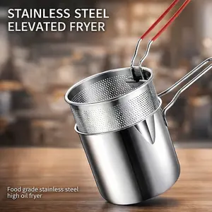 Stainless Steel Deep Fryer Pot with Basket and Oil Strainer, Multifunctional Deep Frying, Small Stove Top deep fry for Kitchen and Camping, Steel Pour Pot for French Fries, Chicken