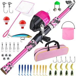 Collapsible Telescopic Fishing Rod and Reel Combo Push Button Small Fishing Pole Kit Beginner Youth Boys Fishing Starter Set Tackle