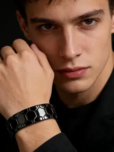 1 piece, black versatile spherical hexagon bracelet for men with magnet, 4-in-1 narrow version, detachable men's bracelet, couple bracelet, suitable for various holidays to gift boyfriend or elder, Stackable Bracelets