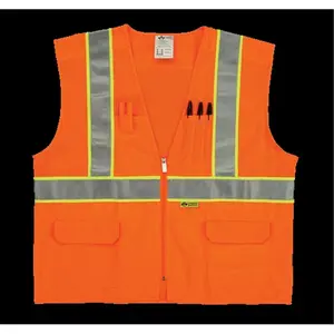 212 MAIN MS530C-2 2W Class 2 High Visibility Work Safety Vest, Orange, Extra Large Size (4XL), Reflectors, Mesh and Solid Material