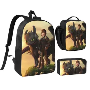 Outdoor How to train your dragon Print Mini Daypack Fashion Sports How to train your dragon merch Bag Set with Insulated Lunch Container & Pencil Pouch 3pcs How to train your dragon toys Carry Bags for  Back to School Holiday Gift