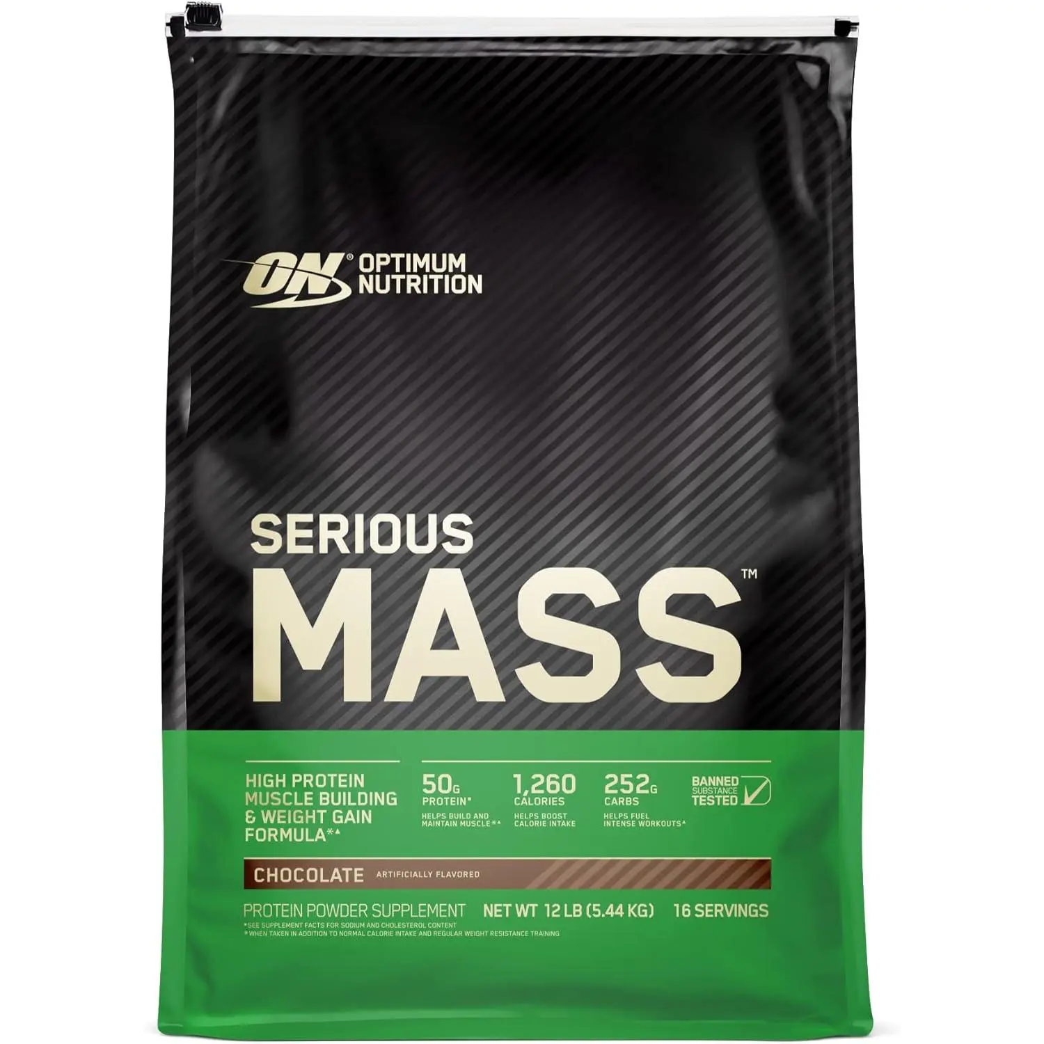 Optimum Nutrition Serious Mass, Protein Powder, Vitamin C and Zinc for Immune Support, Creatine, Chocolate, 12 Pound