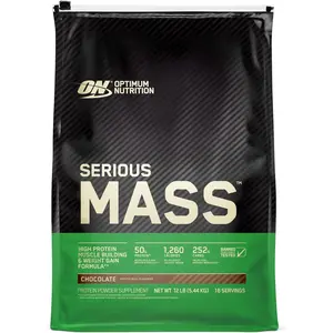 Optimum Nutrition Serious Mass, Protein Powder, Vitamin C and Zinc for Immune Support, Creatine, Chocolate, 12 Pound