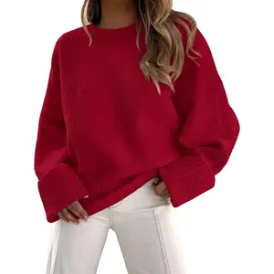 Women's Fall Oversized Sweaters Casual Crewneck Pullover Long Sleeve Fuzzy Chunky Knit Tops Blouse