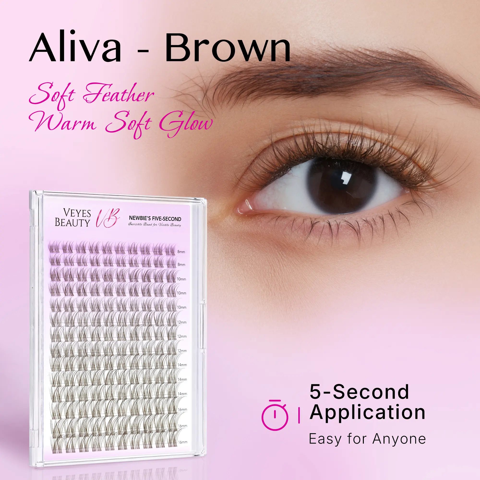 VEYESBEAUTY Brown Aliva Cluster Lashes individual Lash Extensions Layered Wispy Faux Mink Lash Newbie's Five-Second DlY Mixed Length for Self Application Makeup atHome Cosmetic Eyelashes Extensions
