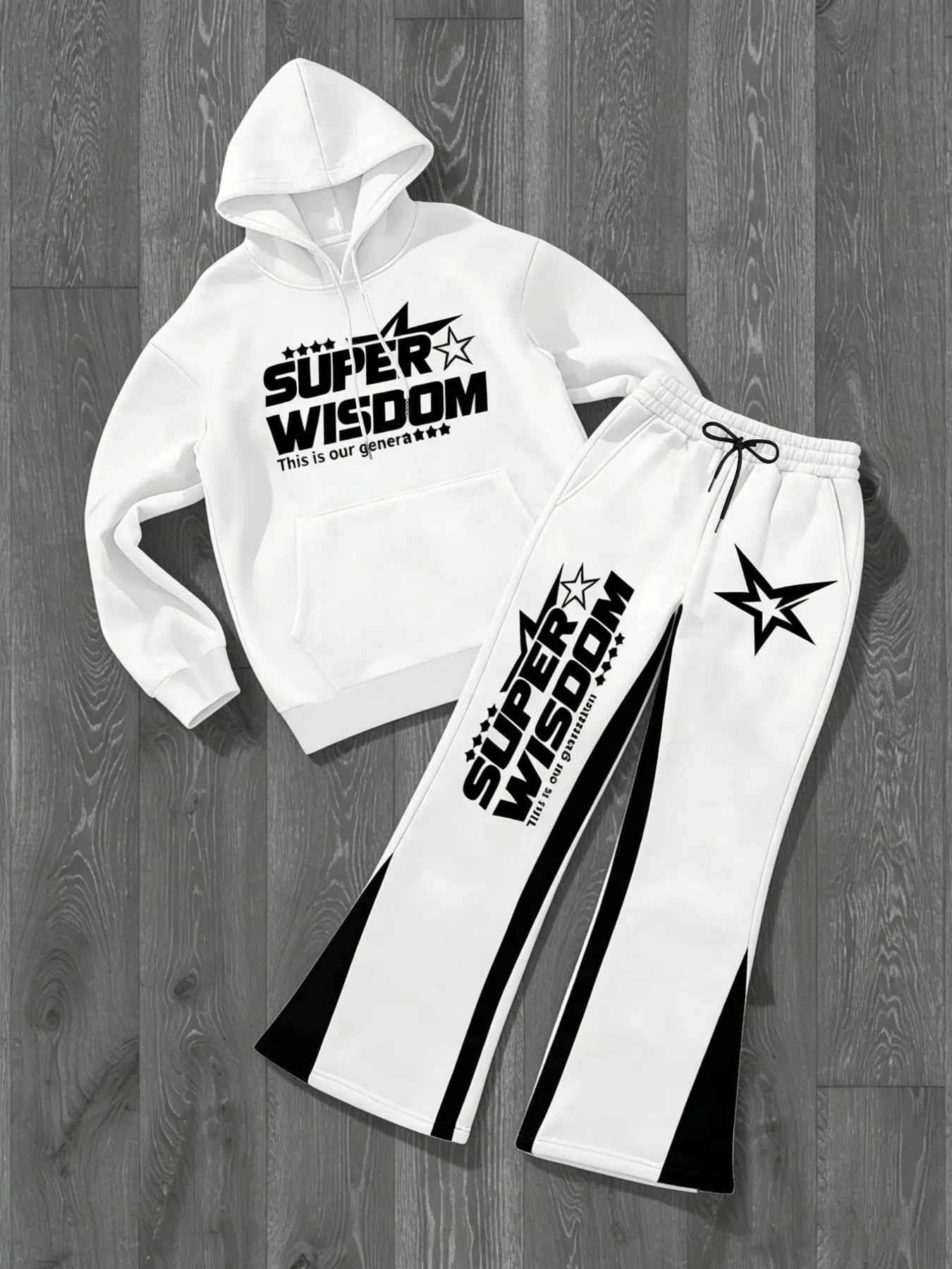 'super Wisdom' Two-Piece Graphic Tracksuit Sports Set with Eye-Catching Star Print, Soft Comfy Fabric, Trendy Urban Street Style for Casual Wear and Youth Outings, Tracksuit Outfit