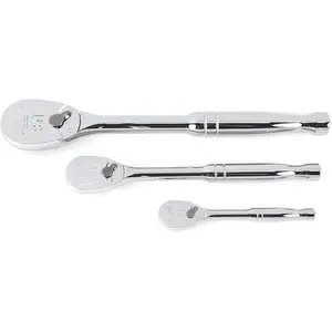 GEARWRENCH 3 Piece 1/4" 3/8" & 1/2" Drive 84 Tooth Full Polish Teardrop Ratchet Set 81206A-07 Apex Tool Group with 4.3° Swing Arc and Enclosed Head Design