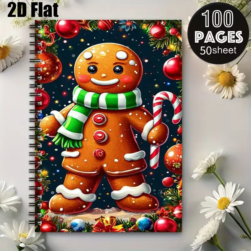 1 Christmas Gingerbread Man Spiral Notebook, 5.7x8.26 Inch, Festive Holiday Design, Durable Coil Binding, Perfect for Xmas Party Notes, Holiday Gift Lists, Winter Journaling, New Year Planning, Ideal Gift for Kids and Christmas Enthusiasts [2D] F