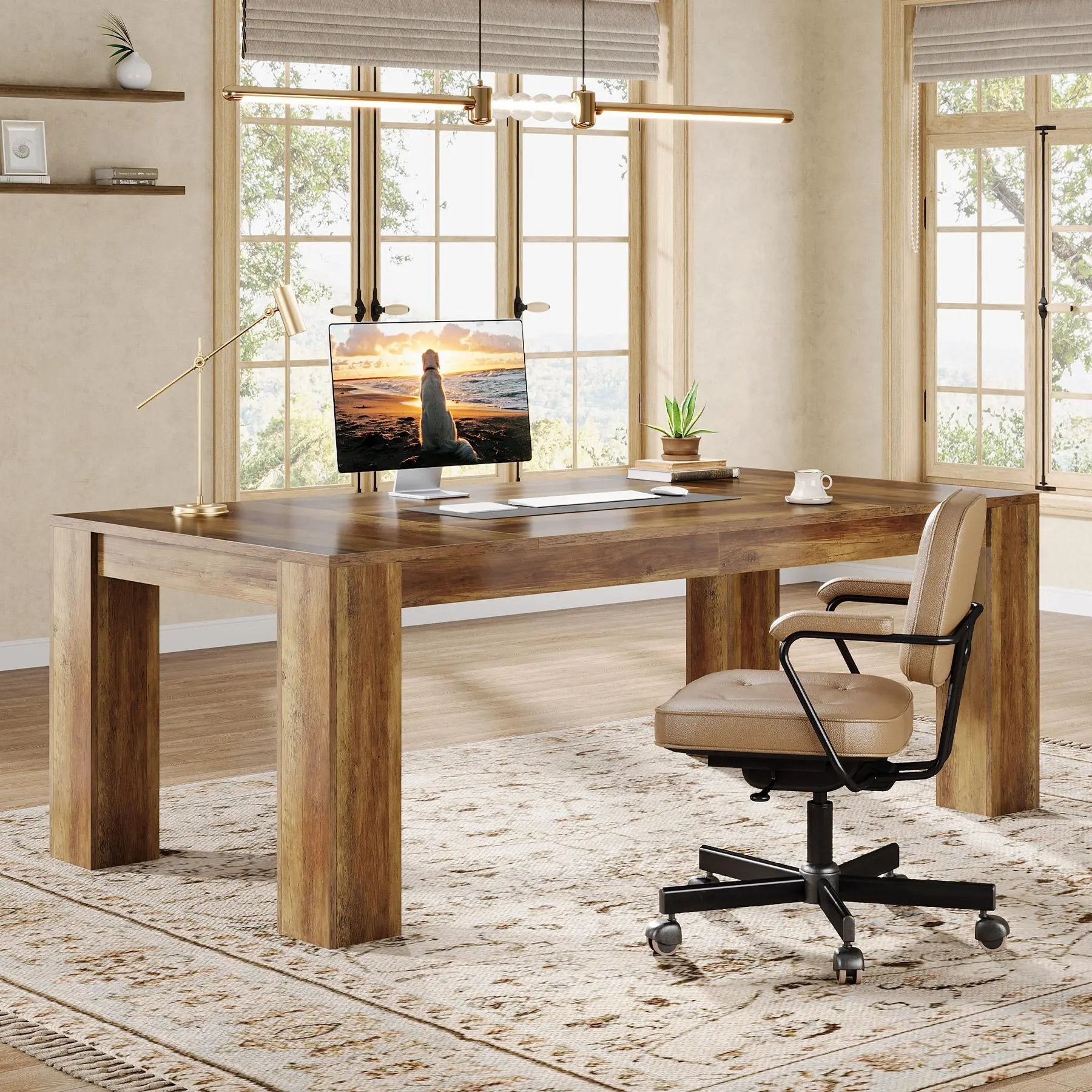 TRIBEWOOD Farmhouse Executive Desk - 63-Inch Large Office Computer Desk for Home Office Study Setup, with Assembly Required, Office Desk