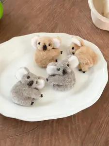 Cute Plush Koala Hair Claw Clips Set, 4pcs Adorable 3D Fur Hair Accessories, Front Forehead Side Bangs Clip, Stylish Women's Accessory