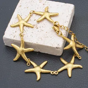 Gold Color Color Stainless Steel Starfish Bracelet for Women  Cute Adjustable Jewelry Gift for Girls