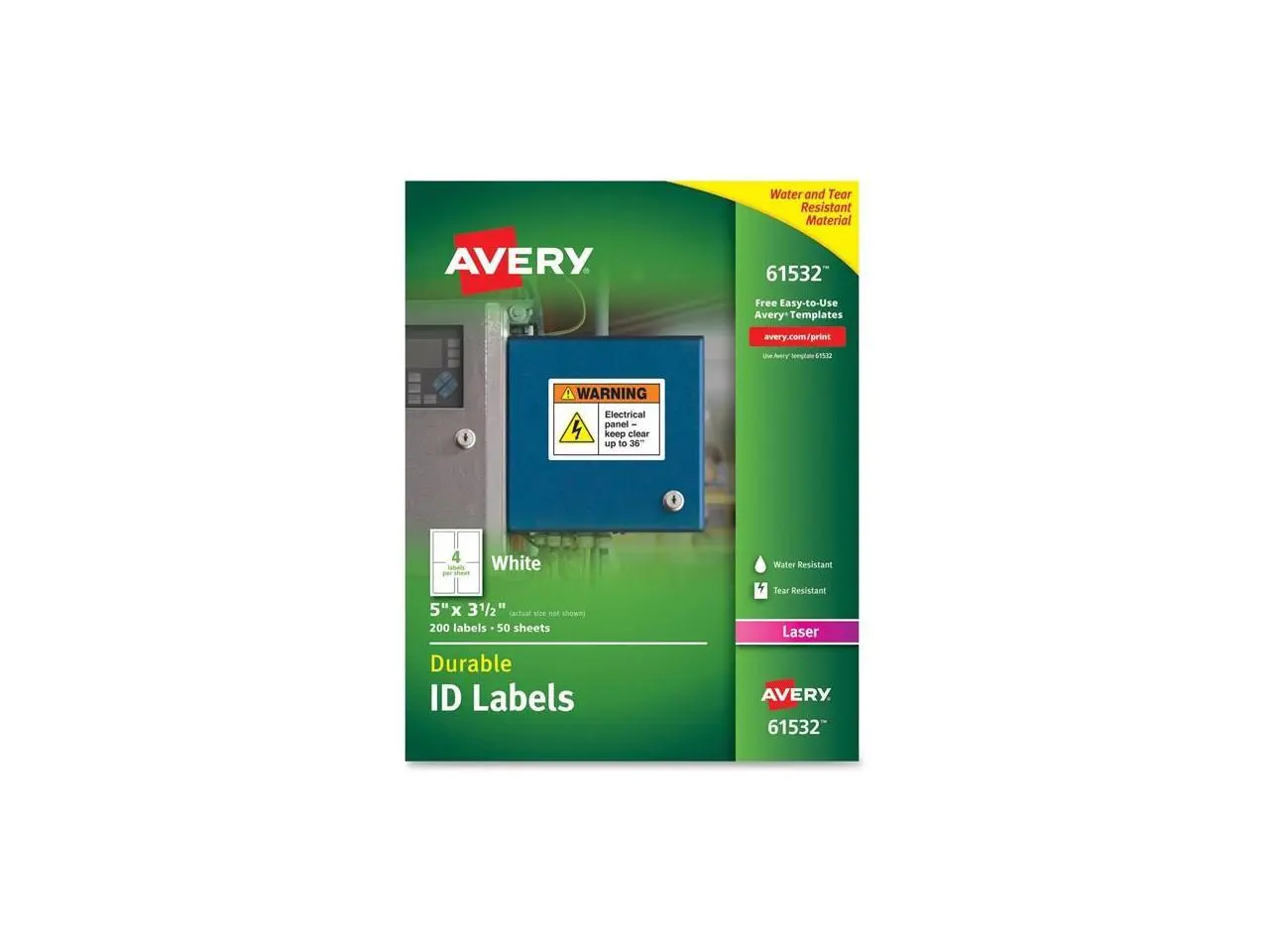 Avery Durable ID Labels, TrueBlock Technology, Permanent Adhesive, 5” x 3-1/2”, 200 Labels (61532)