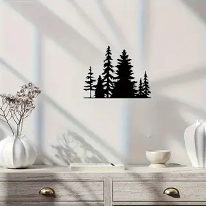 Metal pine tree wall decoration - rust proof black powder coating, lightweight and sturdy outdoor/indoor pendant, 3 pine tree designs - unique holiday gift, festive decoration