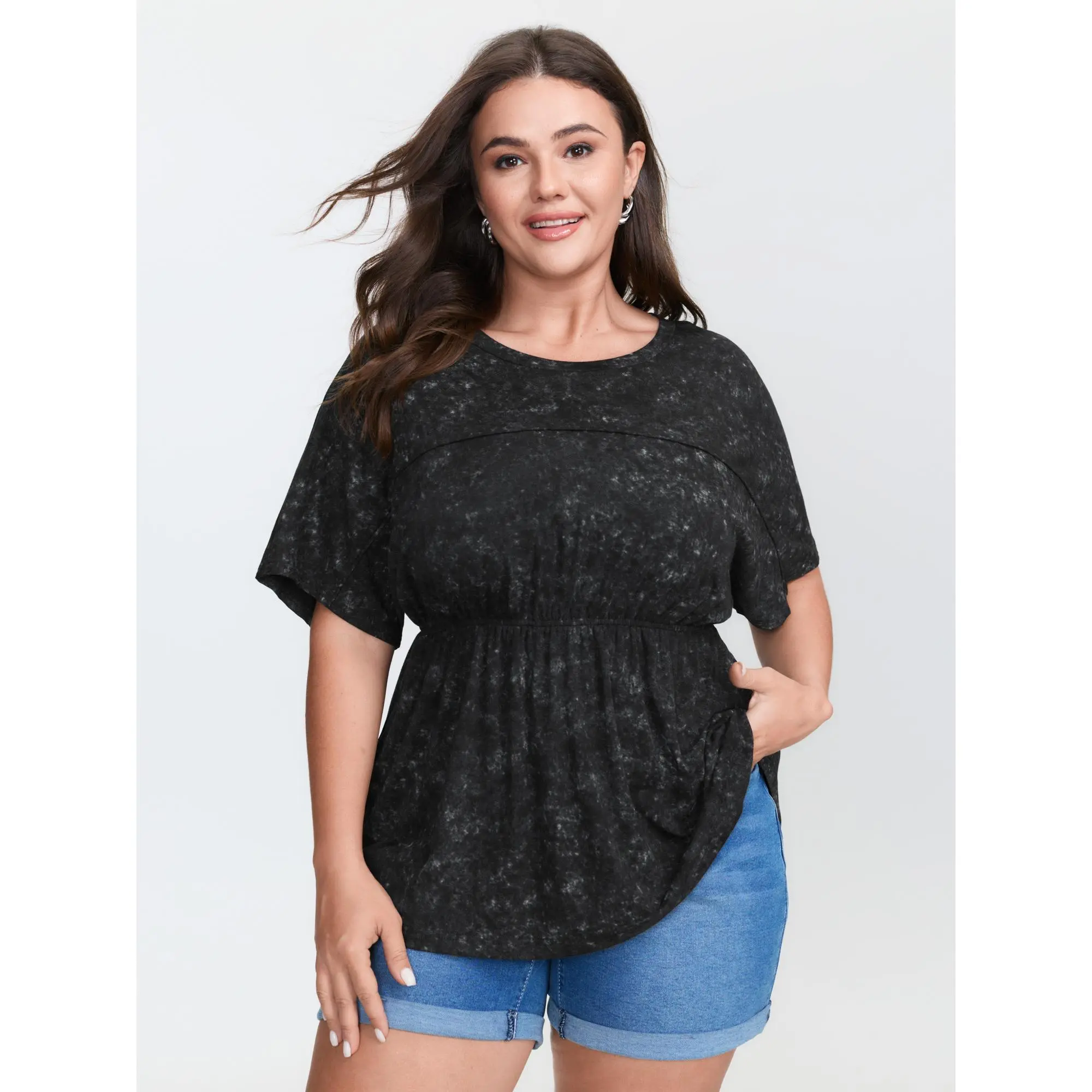 BloomChic Women's Plus Size Vintage Wash Raglan T-Shirt, Minimalist Fitted Stretch Bodycon Cut for Casual Streetwear, Shortsleeve,Summerfinds