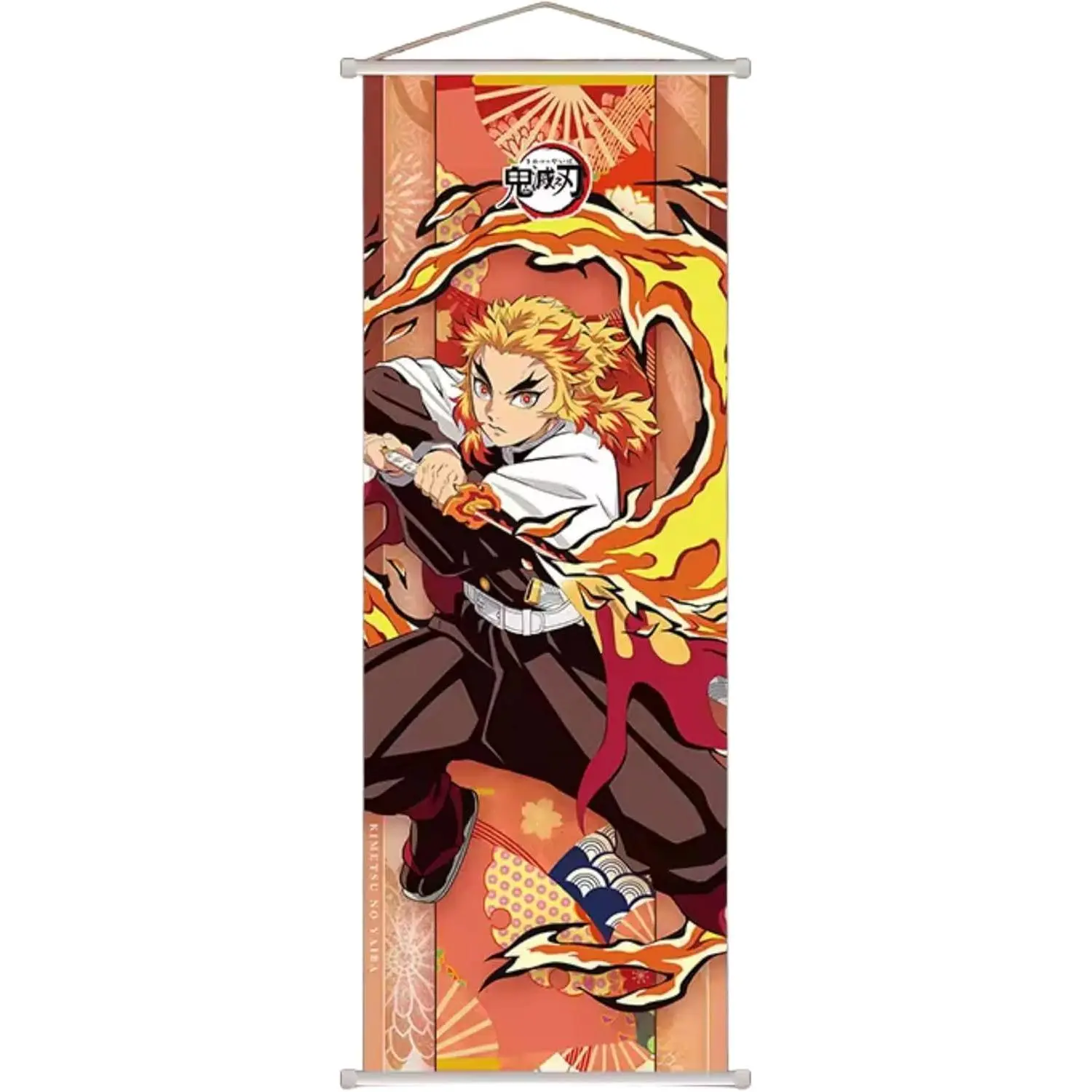 NOLA SHOP Anime Wall Scroll Banner, Flame Swordsman Design, Soft Fiber Fabric, 27.5 x 9.8 Inches, Vertical Hanging Poster for Bedroom and Gaming Room Decor