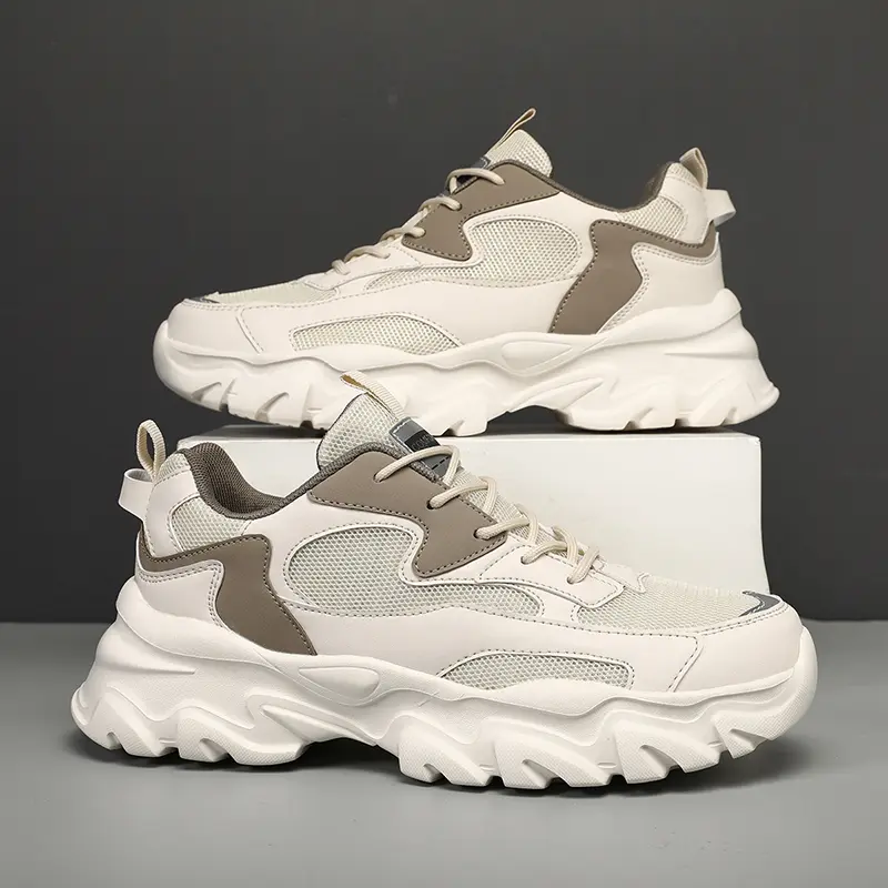 Men's casual sneakers, breathable mesh sneakers - casual sports style, lace-up low-top shoes for outdoor activities, four-season comfortable sneakers, silver men's outdoor dad shoes