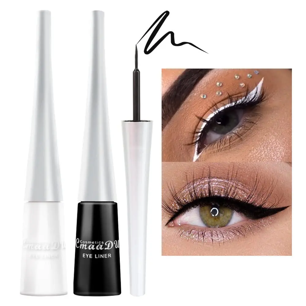2Pcs White Black Liquid Eyeliner Set Waterproof White Eye Liners for Women Eyes Wing Eyeliner Stamps Shapes Colored Eyeliner waterproof eyeliner white for eyes
