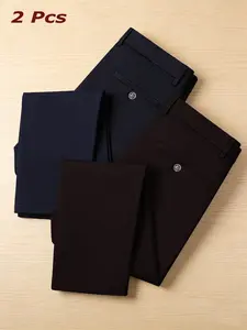 2-Pack Men's Luxury Business Suit Pants, High Elastic Breathable Fabric, Slim Fit, Ankle Length, All Seasons, Business & Casual Wear