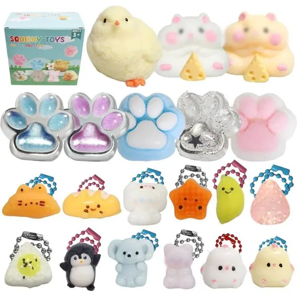20pcs Squishy Pack,Fidget Toys Kit,Include taba Squishies Party Favors for Kids 4-8 8-12 Treasure Box Toys for Classroom Birthday Xmas Gifts Goodie Bag Stocking Stuffers for Teens (20pcs)