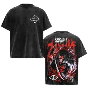 Kenpachi Zaraki Bleach Vintage Washed Anime T-Shirt, Oversized Boxy Fit, Heavyweight Cotton Graphic Tee, Unisex Streetwear Daily Wear, Gift for Anime Fans