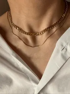 Women's Necklace Set, Stainless Steel Nk Cuban Chain & Round Snake Chain Pendant Necklaces, Layered Jewelry Gift for Her Daily Wear Accessories