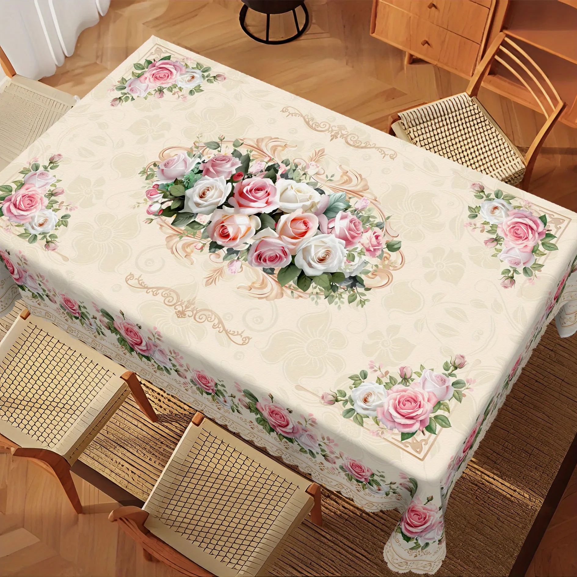 Floral Tablecloth, Vintage Elegant Rose Floral Pattern Design, Perfect Spring And Summer Decor, Floral Gifts, Ideal for Indoor Outdoor/ Party/ Wedding And Home Decor, Floral Decor, Spring Decor, Pink Round/ Rectangular/ Oval Tablecloth