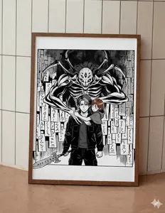 [SALE UP TO 40%] Dark Fantasy Manga Poster, Gothic Sword Warrior Wall Art, Japanese Ink Style Decor, Supernatural Spirit Retro Prin