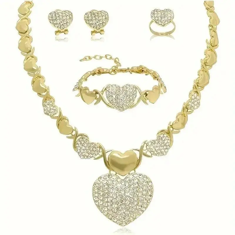 4 Piece Set Women's Luxury Elegant XO Design Heart Shape Pattern Jewelry Set, Sparkling Synthetic Cubic Zirconia Inlaid Accents, Necklace + Bracelet + Earrings + Ring Ideal Mother's Day Gift, Wedding Party Jewelry, Formal Occasion Jewelry, Fashionable Jew 4 Piece Set Women's Luxury Elegant XO Design Heart Shape Pattern Jewelry Set, Sparkling Synthetic Cubic Zirconia Inlaid Accents, Necklace + Bracelet + Earrings + Ring Ideal Mother's Day Gift, Wedding Party Jewelry, Formal Occasion Jewelry, Fashionable Jew