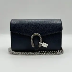 Pre-owned GUCCI Leather Crossbody Bags Dollar Calfskin Crystal Mini Dionysus Chain Wallet Blue Agata Black Diamond
