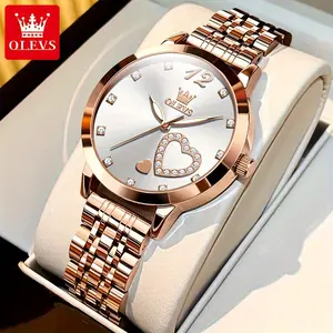 Olevs Rose Gold Quartz Watch Stainless Steel Strap Stainless Steel Dial, Luxury Dress Style, Luminous Waterproof with Date Display, Women's Fashion Timepiece