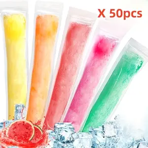 50 Food Grade Disposable Clear Ice Pop Bags, Popsicle, Jelly Bag, Ice Cream Stick, Long Strip, DIY Convenience Ice Pop Bags with Funnel Included