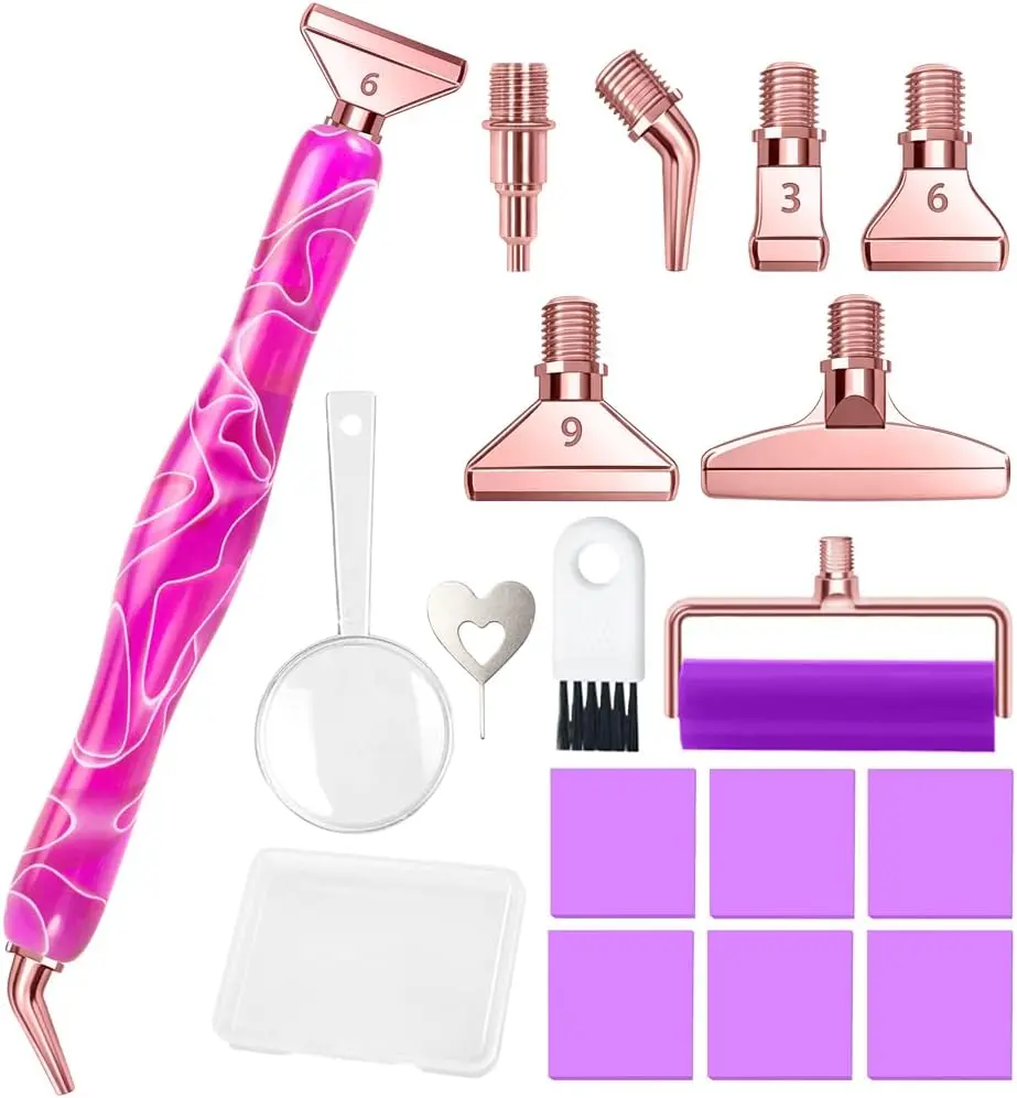 Diamond Art Pens Diamond Art Tools Painting Pen with Screw Metal Tips Multi-Placer Tool Accessories for Adults Gem Rhinestone Picker Stylus Purple