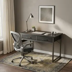 32 Inch Small Desk with Fabric Drawers, Vanity Table with Storage Drawer & Side Bag, Writing Desk for Bedroom, Study Room & Small Spaces, Compact Multi-Function Desk for Home Use