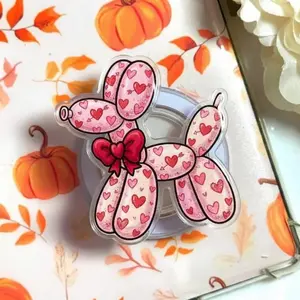 Cute Balloon Dog MagSafe Phone Grip, Magnetic Phone Holder Griptok, Valentine Gift For Her Stand, Pastel Pink Ribbon Bow Pop Socket Accessory