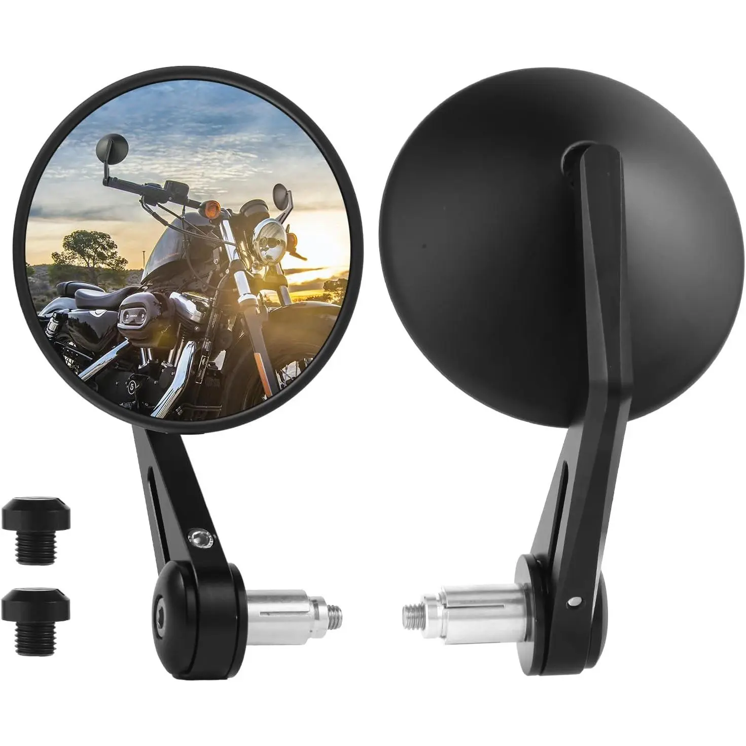 Black-Round CNC Cutting Bar End Mirrors, 7/8" Motorcycle Mirrors with Plastic Plugs for Z900RS Z650RS Vulcan S Eliminator SV650 XSR700 XSR900 CB750 Sportster Softail Dyna Road King Accessories