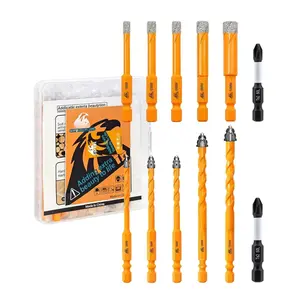 12 count  Drill Bits Set, Tile & Masonry Drill Bits 3/16" (5mm) to 3/8" (10mm) for Tile Concrete Brick  Plastic with 1/4 Inch Quick Change Hex Shank