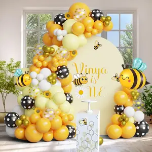 Bee Balloon Arch Kit, Black Yellow White Gold Balloon Garland with Bee Foil, Sunflower Decor for Bee Birthday, Baby Shower, Gender Reveal, Party Decorations