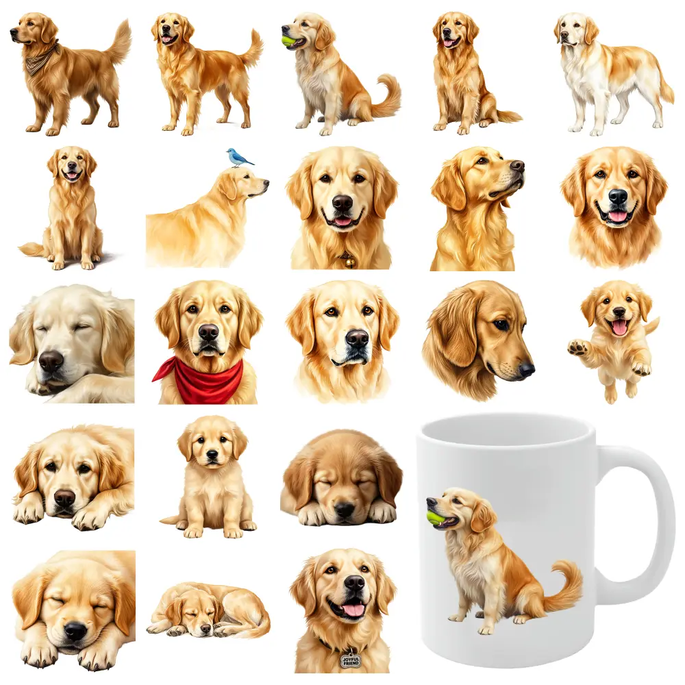21 Pcs Golden Retriever UV DTF Stickers UV DTF Stickers UV DTF Transfer Stickers for Glass Cups Cups Decoration for 16 oz Tumbler DIY Water Bottle Glass