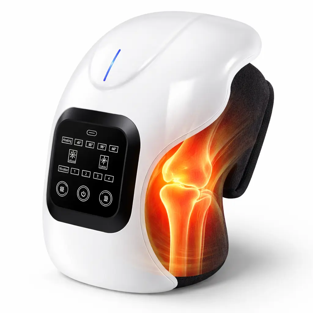 Rechargeable Smart Knee Massager with Heat & Vibration Therapy for Daily Joint Pain Relief, Cordless Device with Remote Control, 9 Adjustable Modes, 15-Minute Auto Shutoff