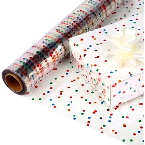 Extra Wide Clear Cellophane Wrap Roll(17" x 100'Ft) Multicolor Polka Dots Transparent Thicker Cellophane Roll, Cellophane Wrap for Easter  baskets,, Holiday,Christmas Decorations