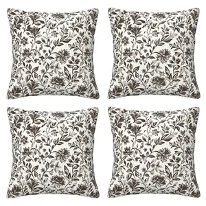 Retro floral pillow cover, brown printed floral decorative pillow cover, retro farmhouse style pillowcase suitable for indoor and outdoor home, sofa, bedroom, living room, 4-piece set with double-sided printing